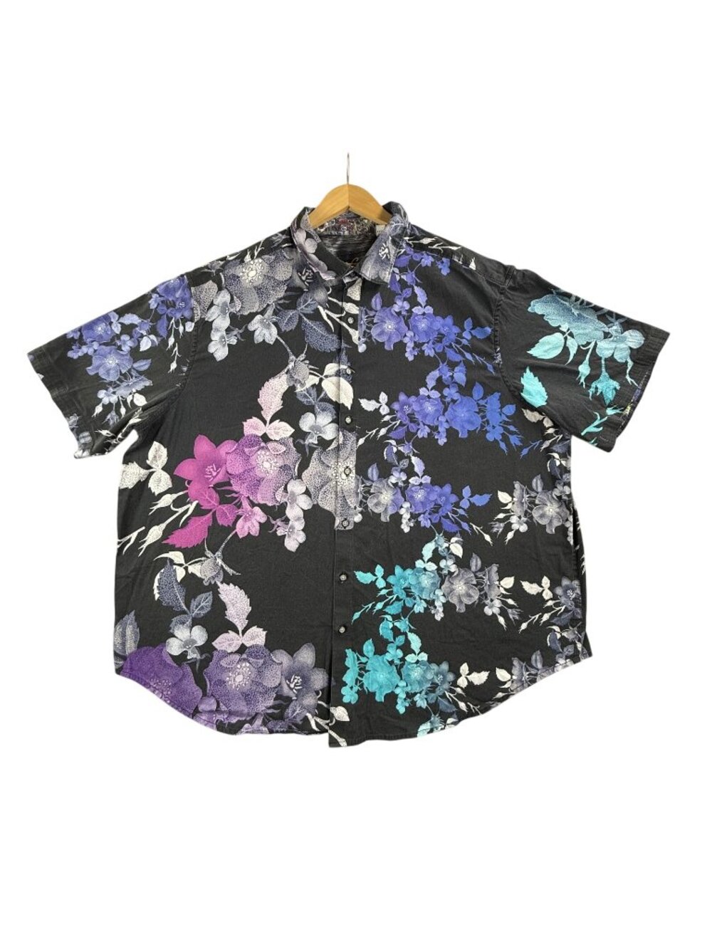 Robert Graham Shirt Men 3XL Black Floral AOP Button Up Short Sleeve Stretch Y2K